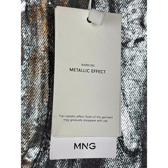 MNG Womens 12 Silver Foil Straight Wide Leg Denim Jeans Evening Wear NEW - Picture 5 of 11
